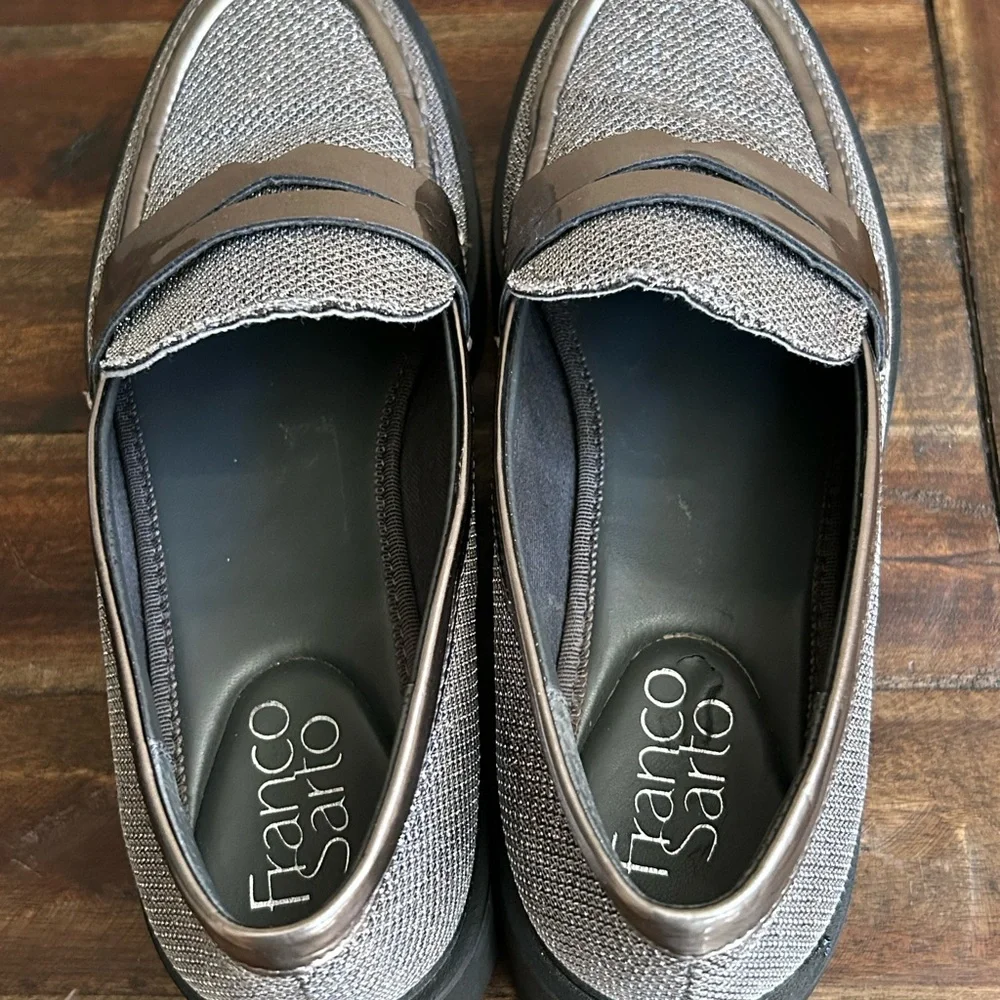 Franco Sarto Bazel Platform Lug Sole Loafers Size 6.5 – Metallic Knit‎ Slip-On